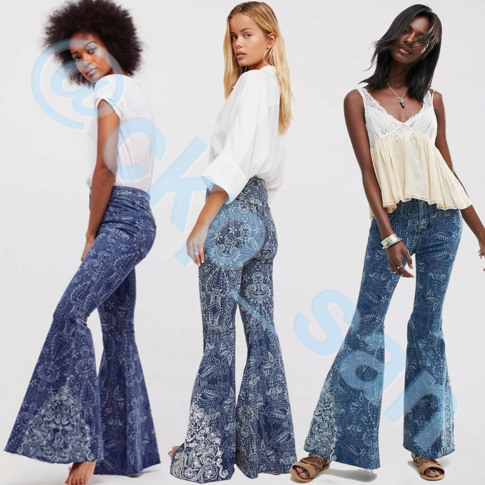 Free People Printed Embellished Just Float On Flare Size 27 - Picture 4 of 16